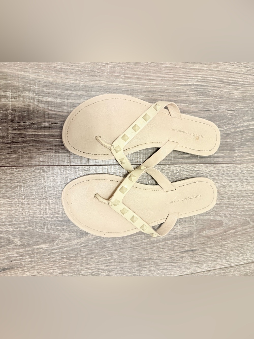 Rebecca Minkoff Women’s Beige Studded Flip Flops Size 7